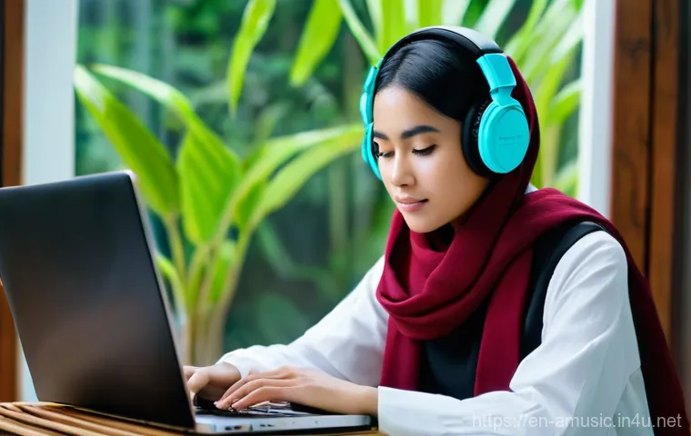 인도네시아 종교 음악의 현대적 재해석 - **The Digital Santri**
    *   **Subject:** A young Indonesian woman, in her early twenties, wearing...