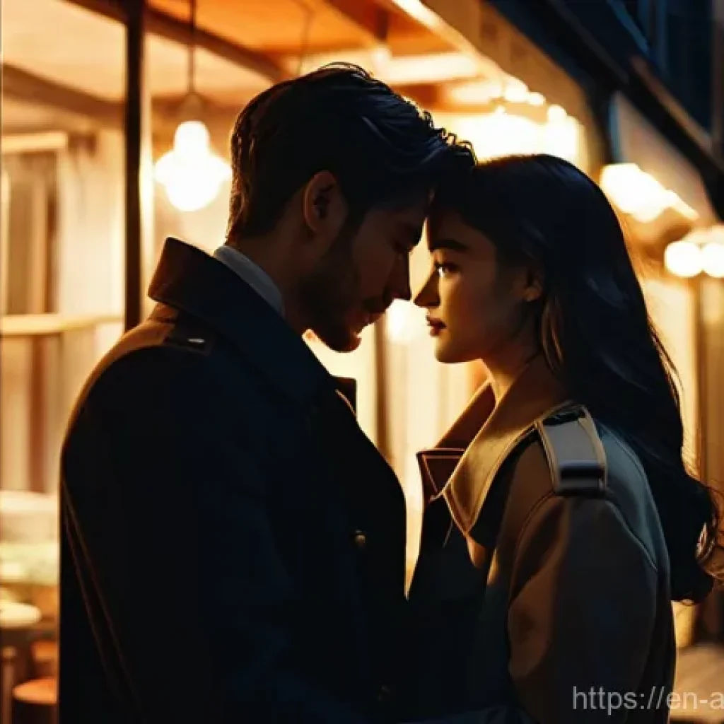 홍콩 OST 인기곡 Perhaps Love - **A couple in a tender, bittersweet embrace.** The scene is set in a dimly lit, cozy cafe with large...