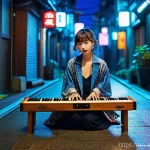Home 16 일본 전통 음악 현대적 해석 - **Prompt 1: "Bridging Centuries: Electric Koto Performer in a Neo-Tokyo Alley"**
"A dynamic, ful...