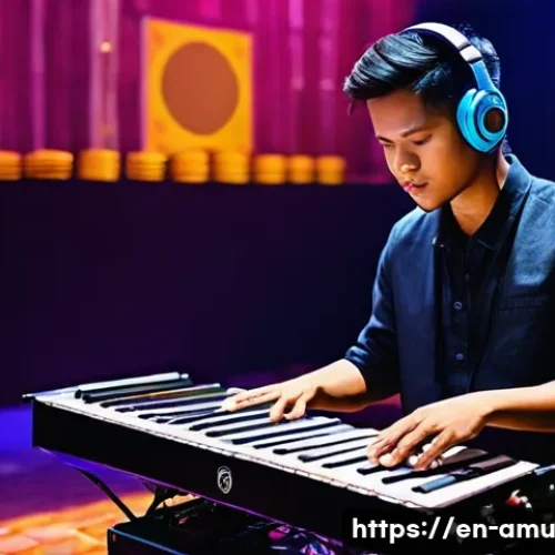 Home 13 캄보디아 전통 음악과 현대 음악 융합 - **Prompt:** A young, determined Cambodian musician, dressed in stylish, contemporary casual wear wit...